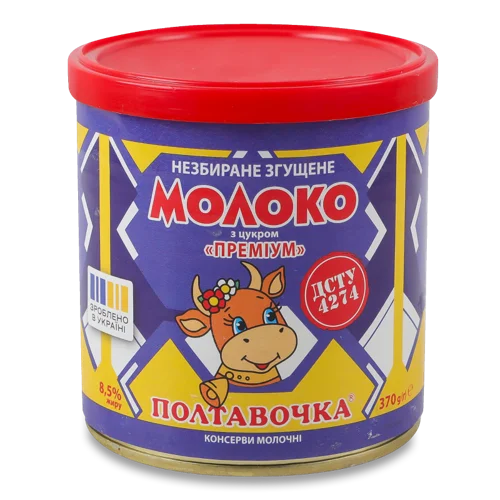 Молоко згущене 8.5% незбиране з цукром, Преміум, з/б 370г