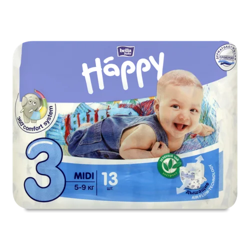 Підгузки Happy Midi, р.3, №13, 5-9 кг, в/ґ