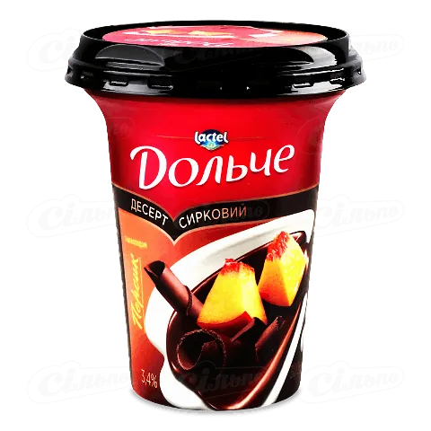 Десерт сирковий Дольче з наповнювачами персик та шоколад 3,4% 300г