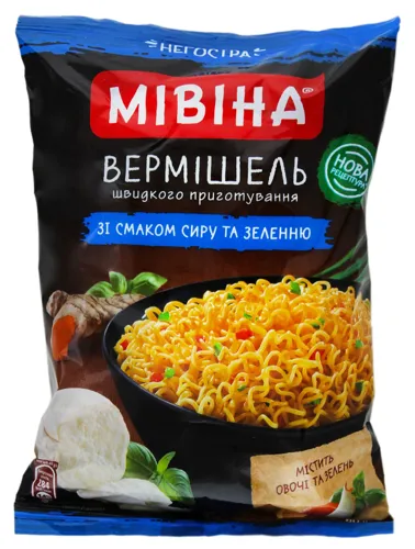 Вермішель швидкого приготування зі смаком сиру та зеленню Мівіна м/у 60г