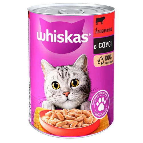 Корм вологий Whiskas з яловичиною для котів 400г