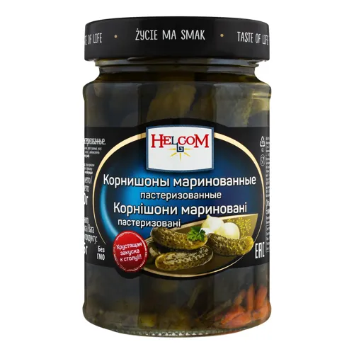 Корнішони мариновані 320г скло ХелкоМ