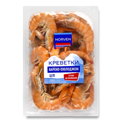Креветки Цілі Варено-Охолоджені В/ґ Norven, Лоток 280г
