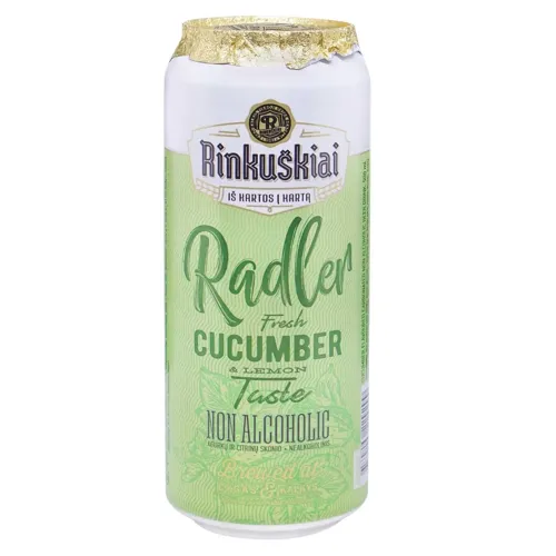Напій пивний Rinkuskiai Radler Огірок та лимон безалкогольний з/б 0% 0.5л