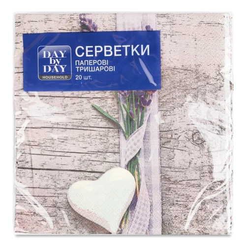 Серветки паперові 3-шарові з тисненням по периметру Лаванда Day by Day, 20шт