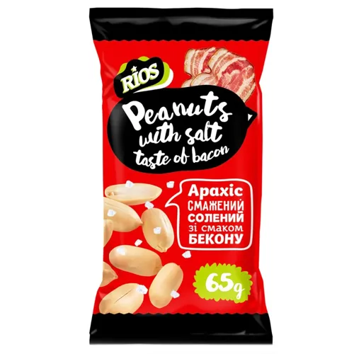 Арахіс Rios смажений солений зі смаком бекону 65г
