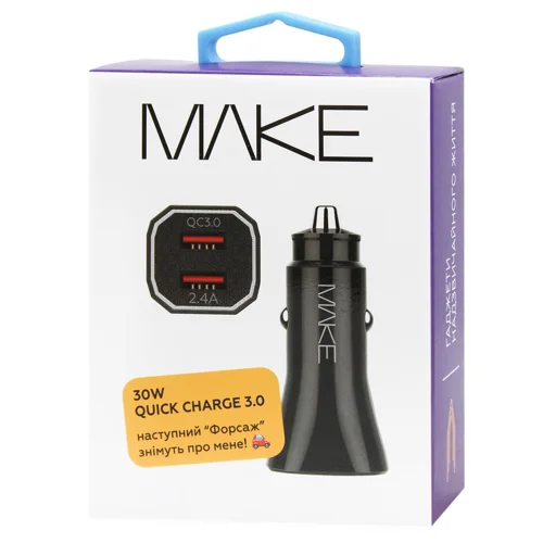 Зарядний пристрій автомобільний Make QC3.0 2,4A 30W чорний