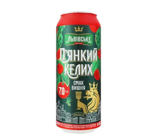 Пиво спеціальне Львівське П’янкий келих Вишня світле пастеризоване 7% 0.48л