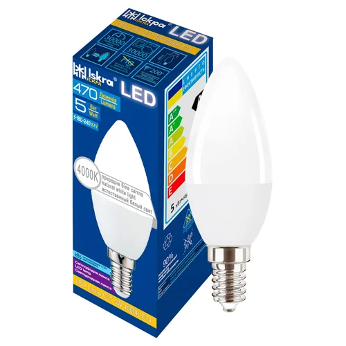 Лампа Іскра LED C37 220В 5Вт 4000K E14