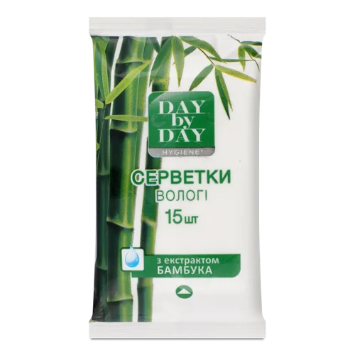 Вологі Серветки з Екстрактом Бамбука Hygiene Day by Day, 15 шт