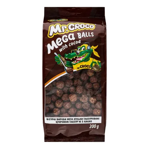 Сніданки сухі глазурований цукровою глазур'ю з какао Mega Balls Mr. Croco м/у 200г