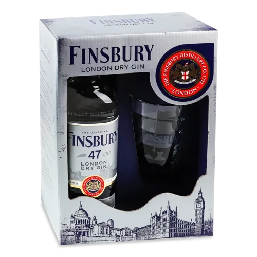 Набір Джин 0.7л 47% Platinum London Dry, картонна упаковка + Склянка Finsbury к/у