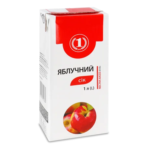 Сік Відновлений Освітлений Пастеризований Яблучний ТМ '1', т/п 1л