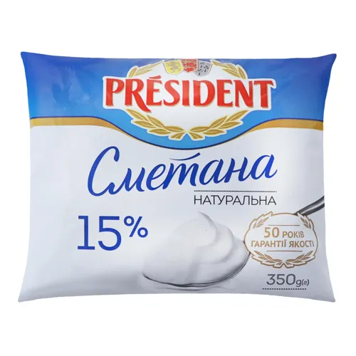 Сметана President 15% п/е, 350г
