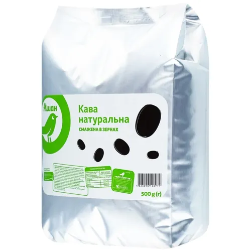 Кава Ашан арабіка натуральна смажена в зернах 500г