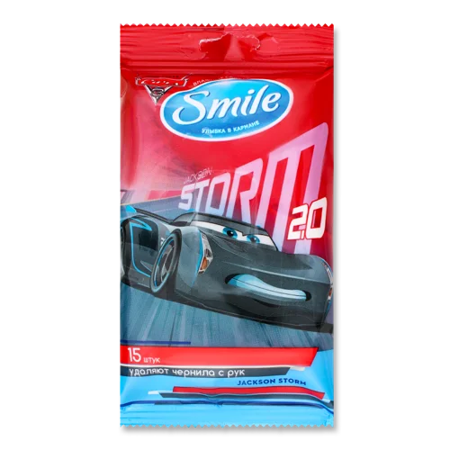 Вологі Серветки Тачки Smile, 15шт, з обробкою в/ґ