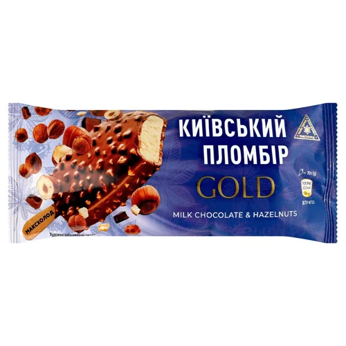 Морозиво Київський Пломбір Gold в молочному шоколаді з фундуком 70г