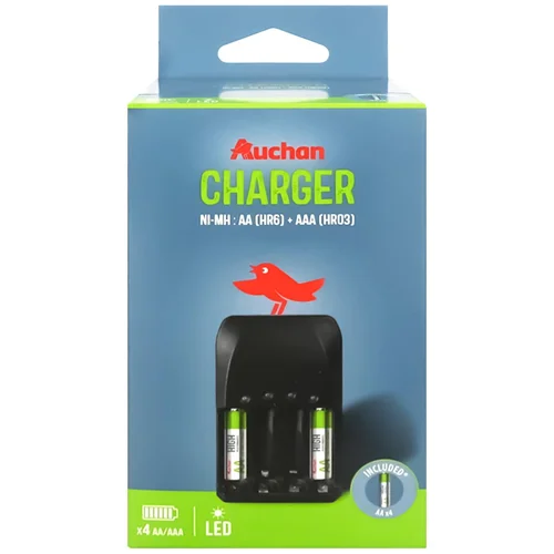 Зарядний пристрій Auchan + акумулятори АА 4шт