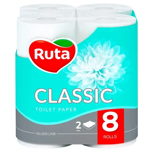 Туалетний папір Ruta Classic 2-шаровий білий 8шт