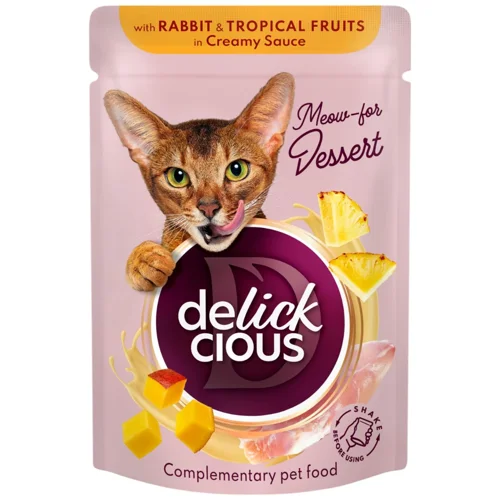 Корм вологий Delickcious Пластівці з кроликом та тропічними фруктами для котів 80г