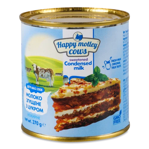 Молоко Згущене Нежирне З Цукром Happy Motley Cows, З/б 370г