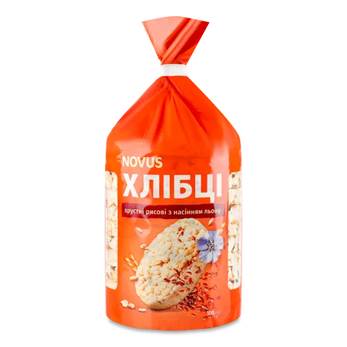 Хлібці Рисові Хрусткі З Насінням Льону Novus, Натуральна Оболонка, 100г