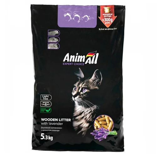 Наповнювач гігієнічний AnimAll універсальний деревинний з ароматом лаванди 5,3кг