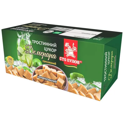 Цукор Сто пудів Демерара коричневий тростинний кусковий 250г