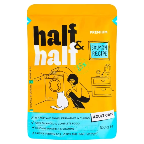 Корм вологий Half&Half з лососем для котів 100г