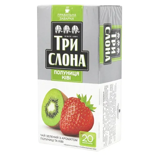Чай зелений з полуницею та ківі Три Слона 20*1,5г