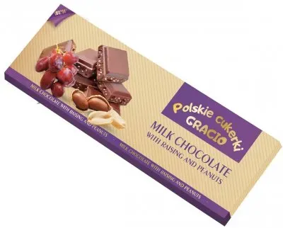 Молочний шоколад Gracio з родзинками та горіхами 225г