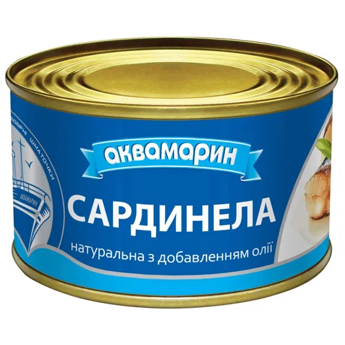 Сардинелла Аквамарин натуральна з додаванням олії, 230г
