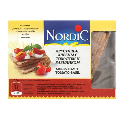Хлібці хрусткі з томатом та базиліком Nordic к/у 100г