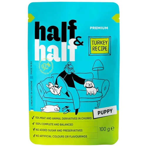 Корм вологий Half&Half з індичкою для цуценят всіх порід 100г