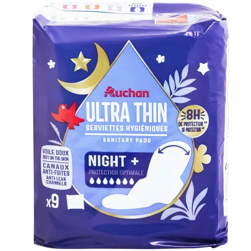 Прокладки гігієнічні Auchan Night+ ультратонкі 9шт
