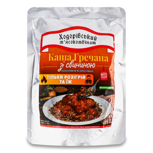 Каша Гречана Зі Свининою Ходорівський М'ясокомбінат Для Приготування, д/п 350г
