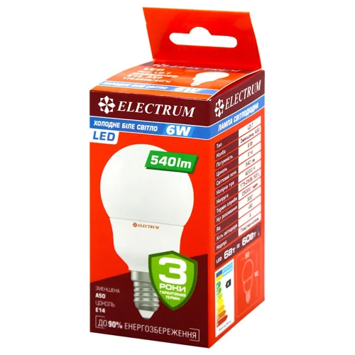 Лампа Electrum світлодіодна А50 6W E14 4000