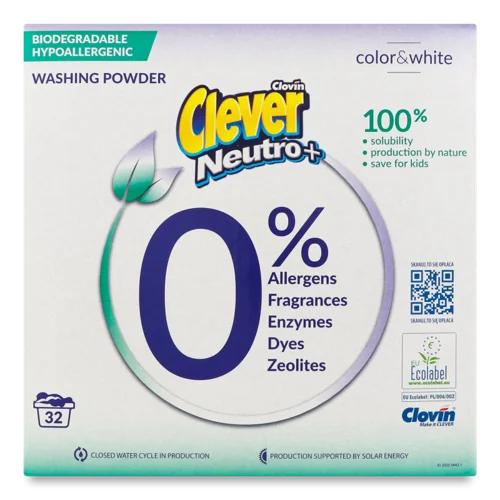 Пральний Засіб Порошкоподібний Color&White Neutro+ Clever, Вищий ґатунок, 1.92кг