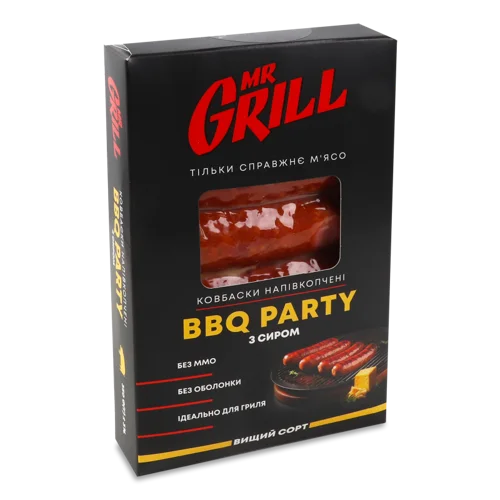 Ковбаски З Сиром BBQ Party Mr.Grill В/К, Н/К, Вищого Ґатунку, 350г