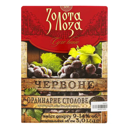 Вино 3л 9-14% червоне сухе Золота Лоза т/п