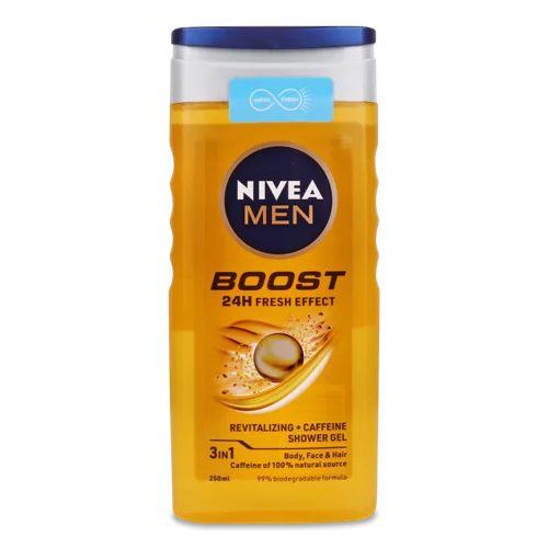 Гель для душу Nivea Men Boost 3в1 для обличчя, тіла, волосся, 250 мл