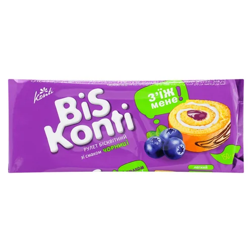 Рулет BisKonti зі смаком чорниці 150г