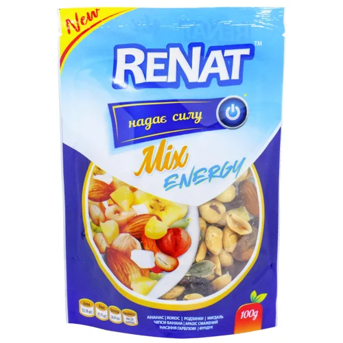 Асорті Renat Energy mix горіхів, сухофруктів та насіння 100г