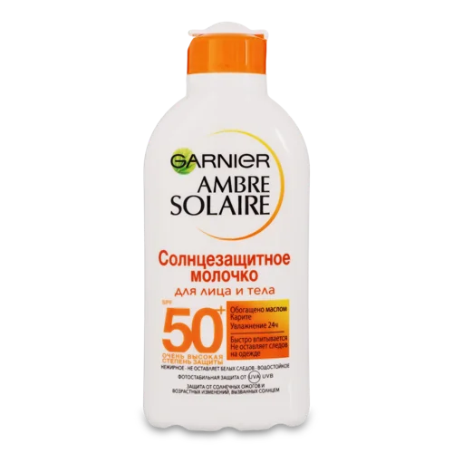 Молочко Сонцезахисне SPF50+ Ambre Solaire Garnier, Обличчя та Тіло, в/пл, 200мл