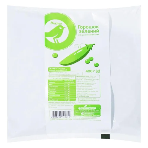 Горошок зелений Auchan швидкозаморожений 400г