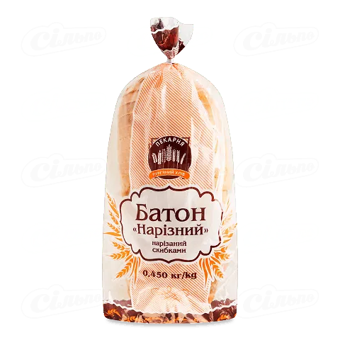 Батон Рум'яний хліб Нарізний подовий нарізаний, 0,45кг