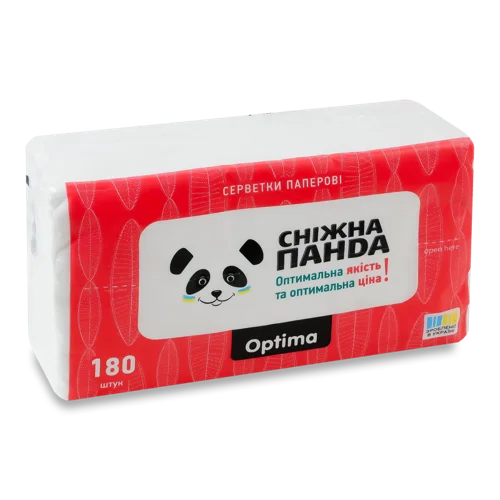Серветки паперові 2-шарові Optima Сніжна Панда, 190х175 мм, 180 шт