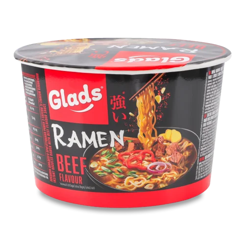 Локшина Швидкого Приготування З Соусом З Смаком Яловичини, Рамен Glads, в/ґ, 105г
