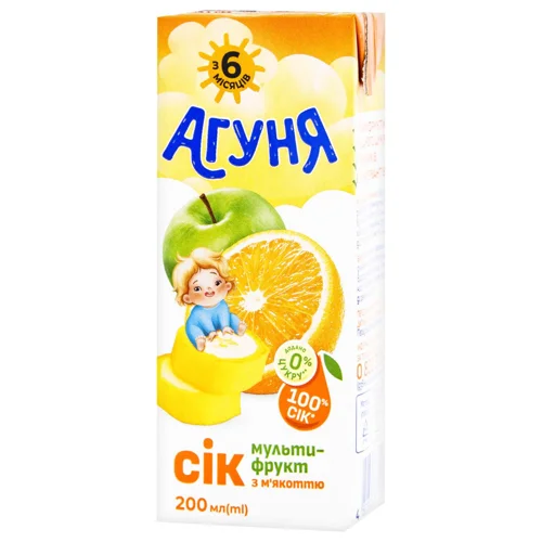 Сік Агуня мультифрукт з м'якоттю 200мл