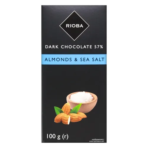 Шоколад Rioba чорний з морською сіллю та мигдалем 57%, 100г